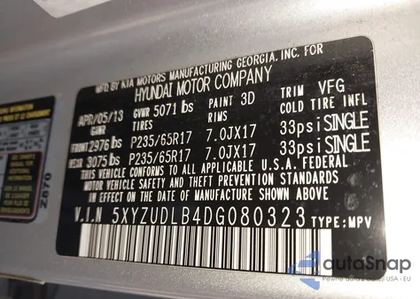 2013 Hyundai Santa Fe Sport z USA, uszkodzony, nr VIN 5XYZUDLB4DG080323